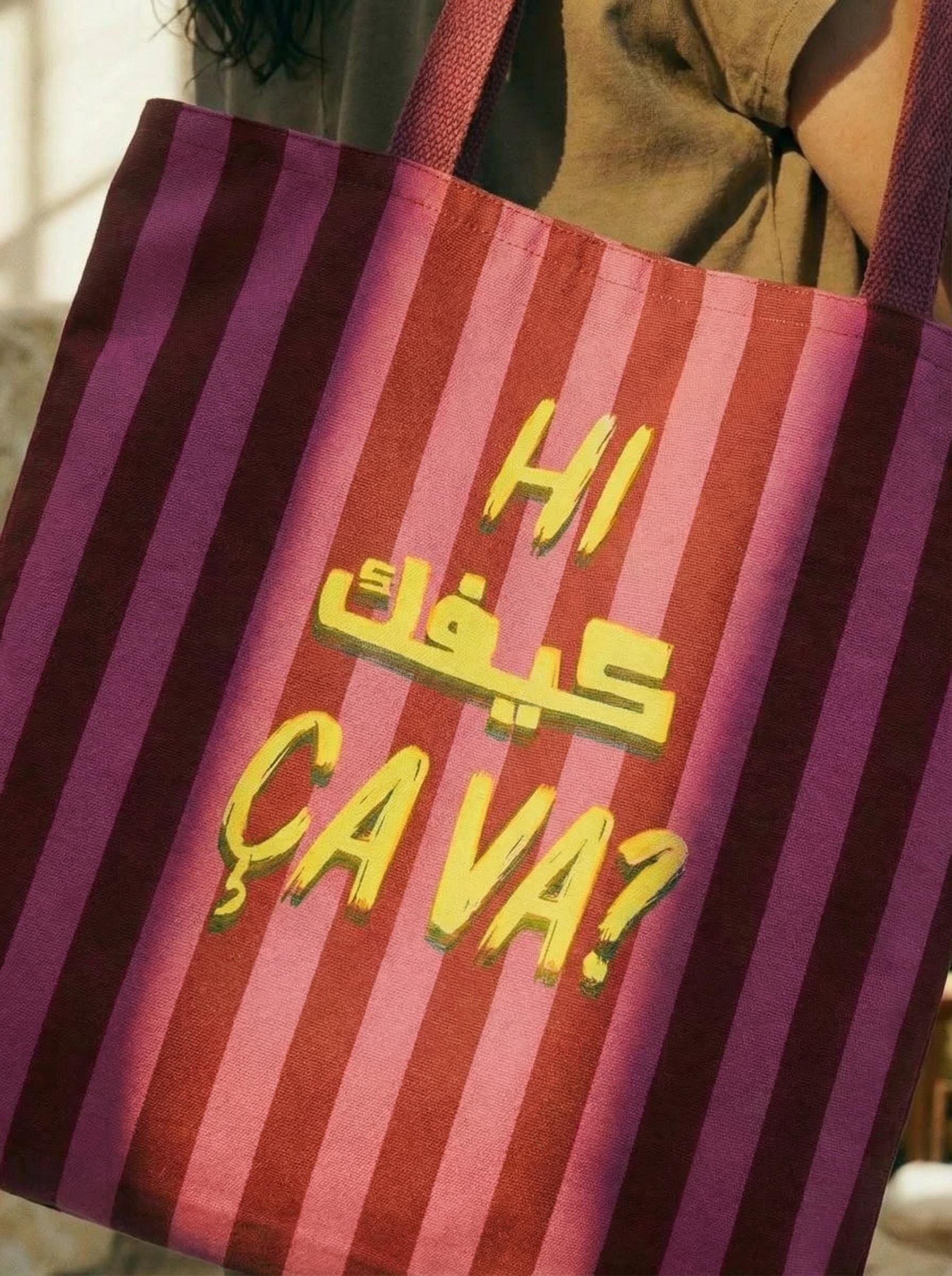 hi keeifk cava lebanese pink tote bag with a lebanese model