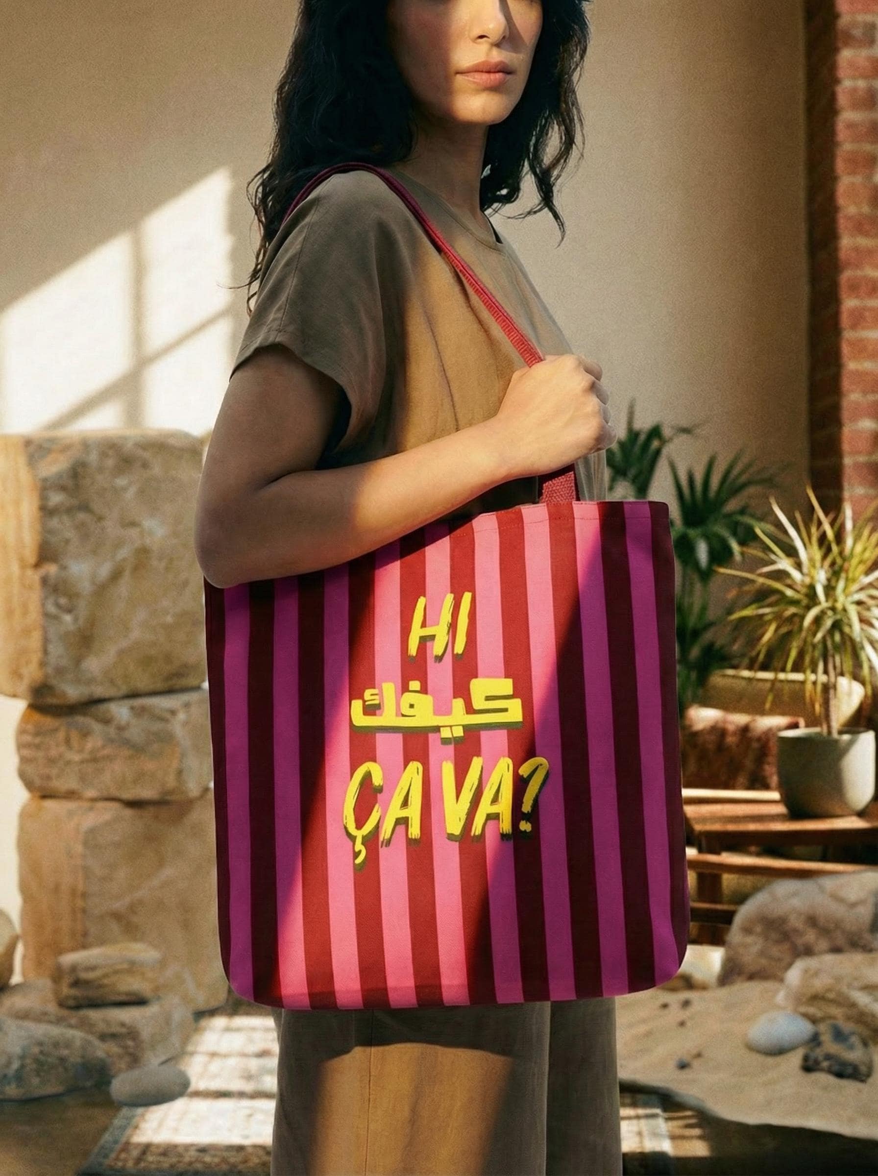 hi keeifk cava lebanese pink tote bag with a lebanese model