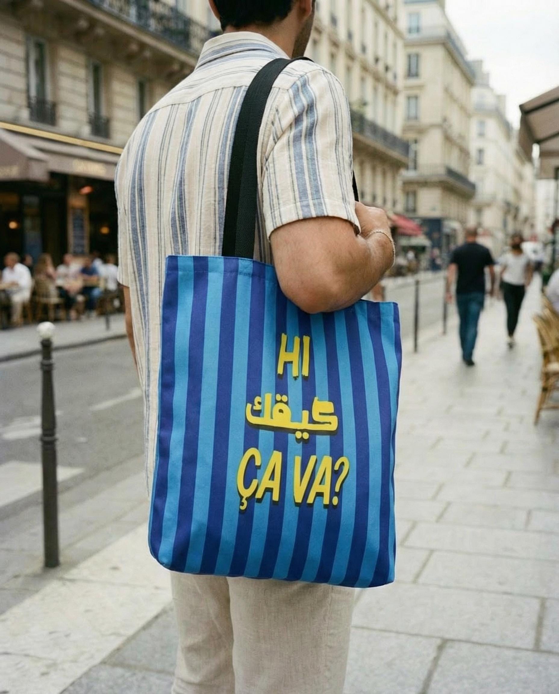 hi keeifk cava lebanese blue tote bag with a lebanese model