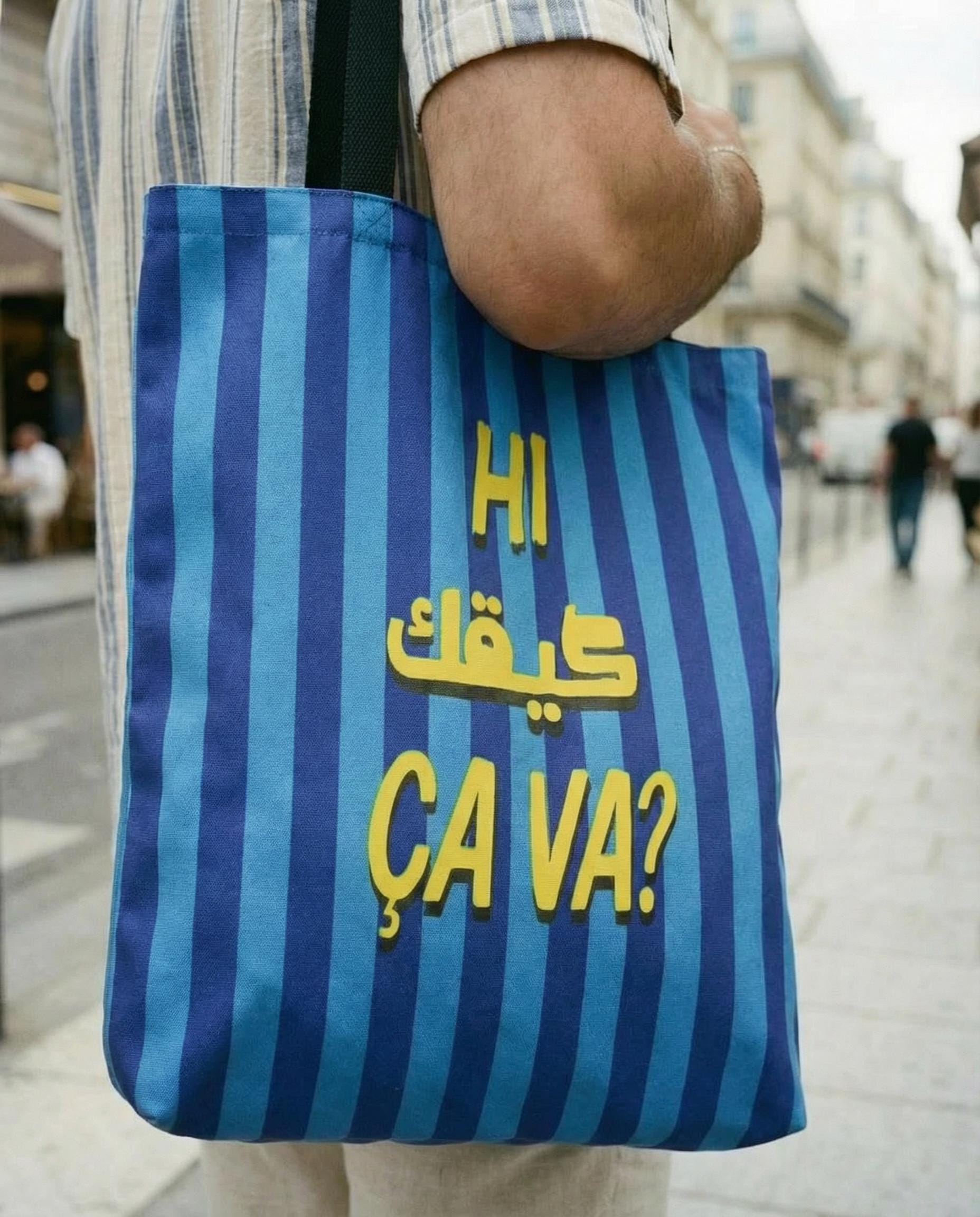 hi keeifk cava lebanese blue tote bag with a lebanese model