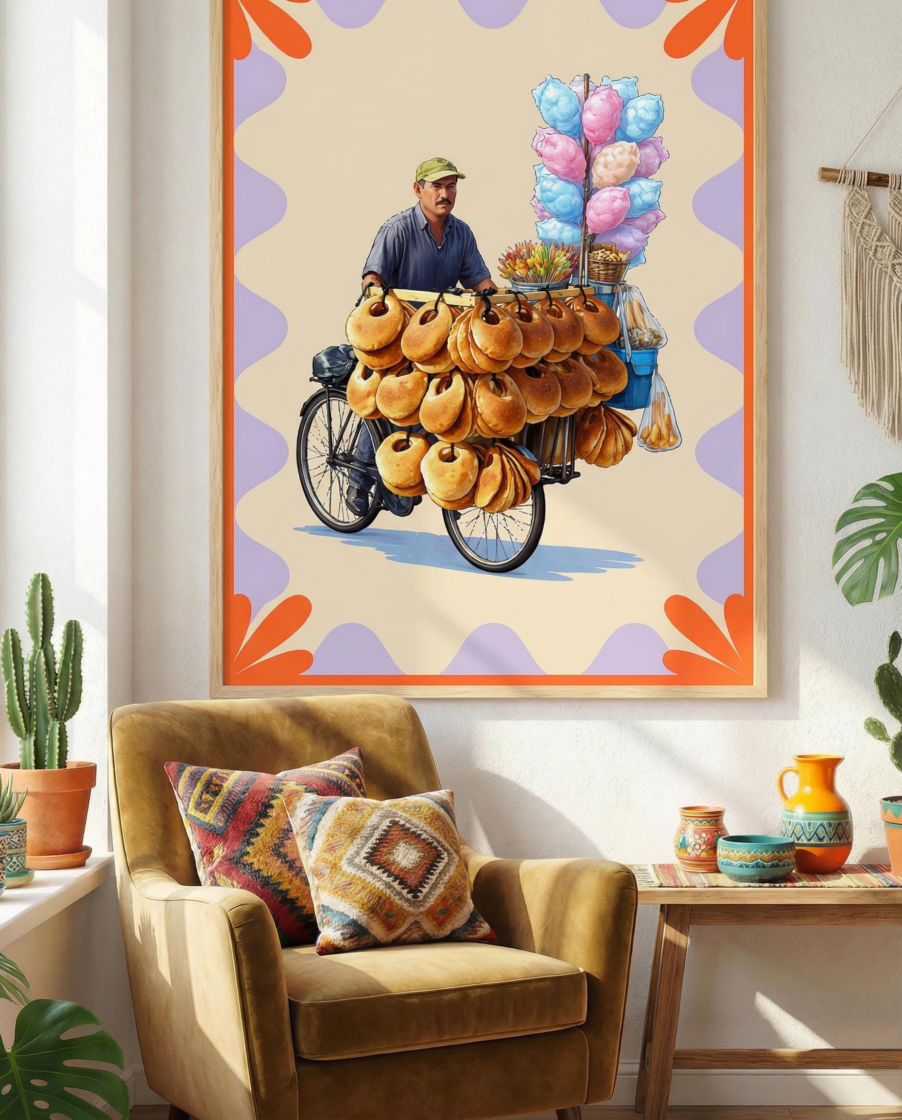 Lebanese Ka'ak Vendor Art Print | Beirut Street Food Scene Wall Decor (Lebanon Gift)