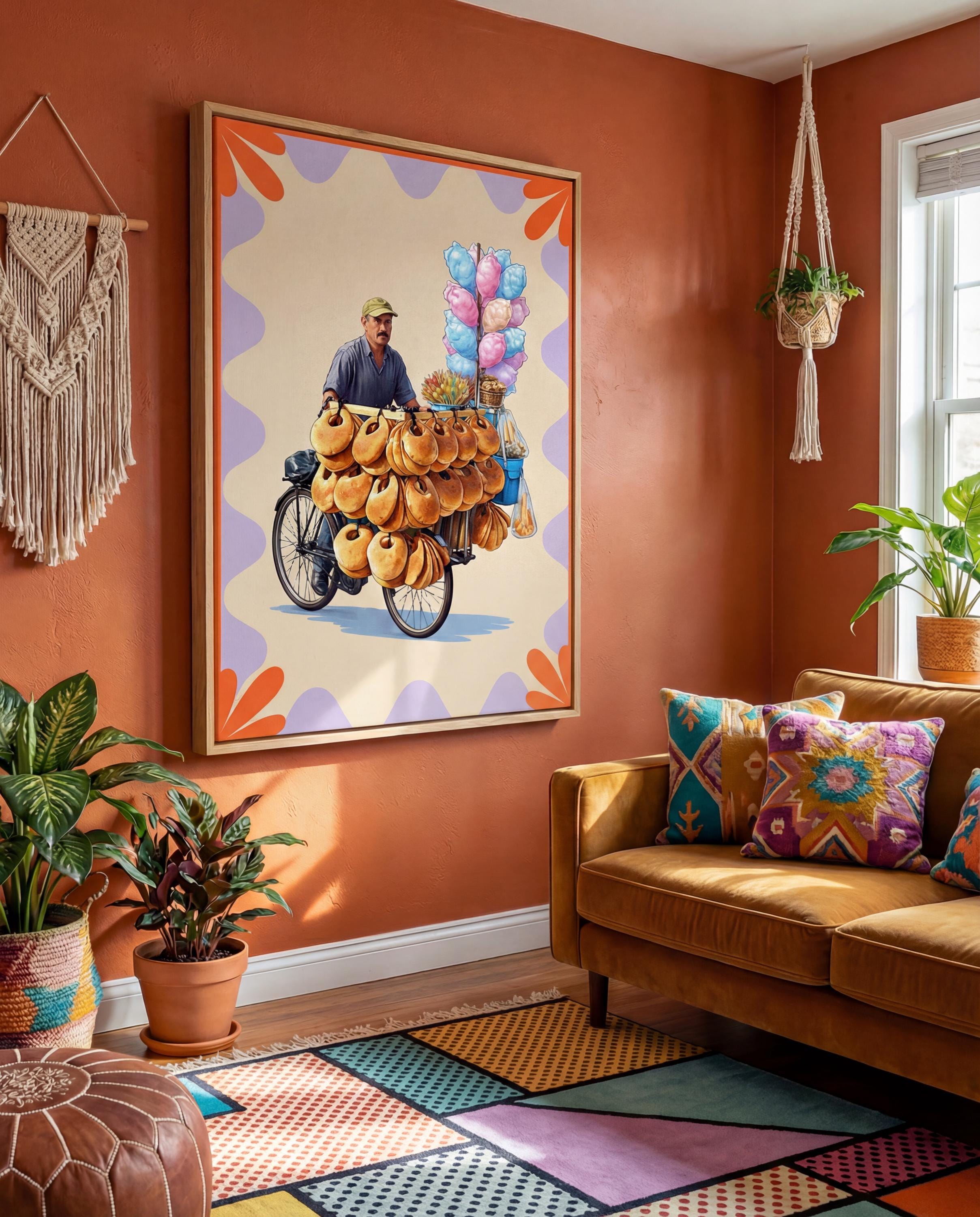 Lebanese Ka'ak Vendor Art Print | Beirut Street Food Scene Wall Decor (Lebanon Gift)