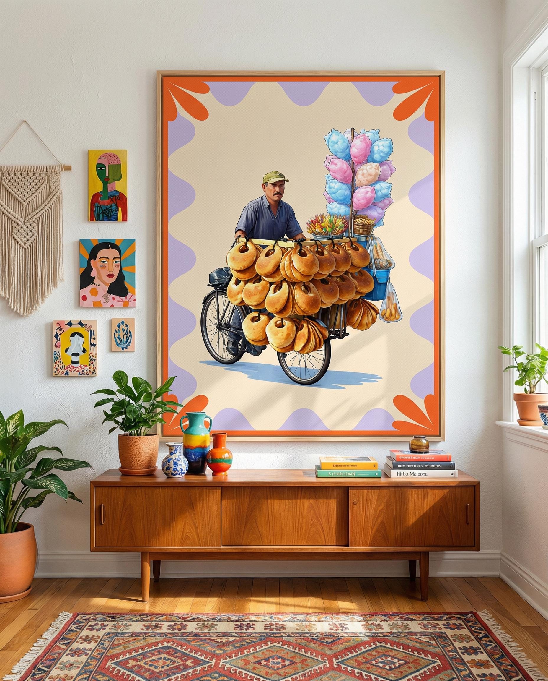 Lebanese Ka'ak Vendor Art Print | Beirut Street Food Scene Wall Decor (Lebanon Gift)