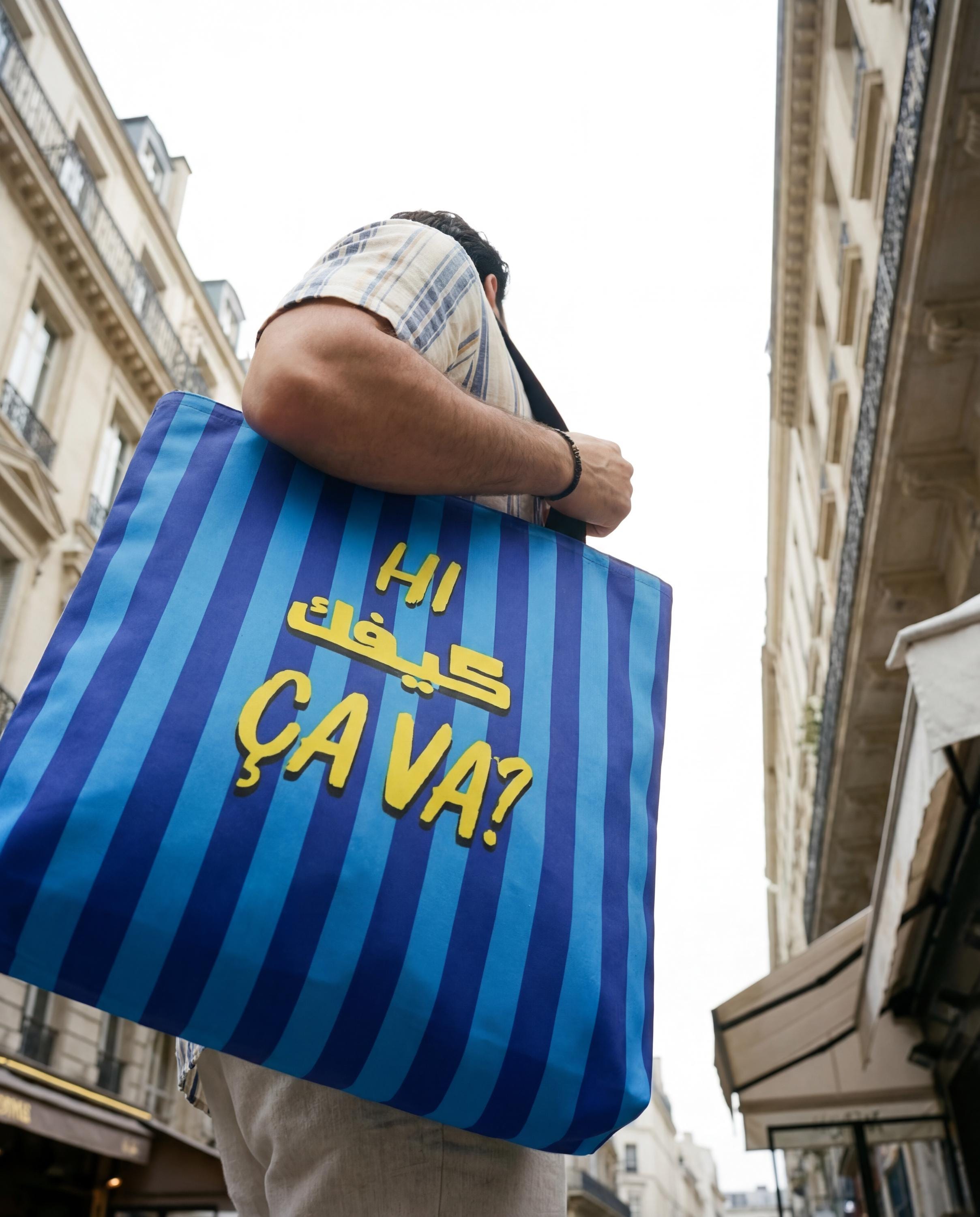 hi keeifk cava lebanese blue tote bag with a lebanese model
