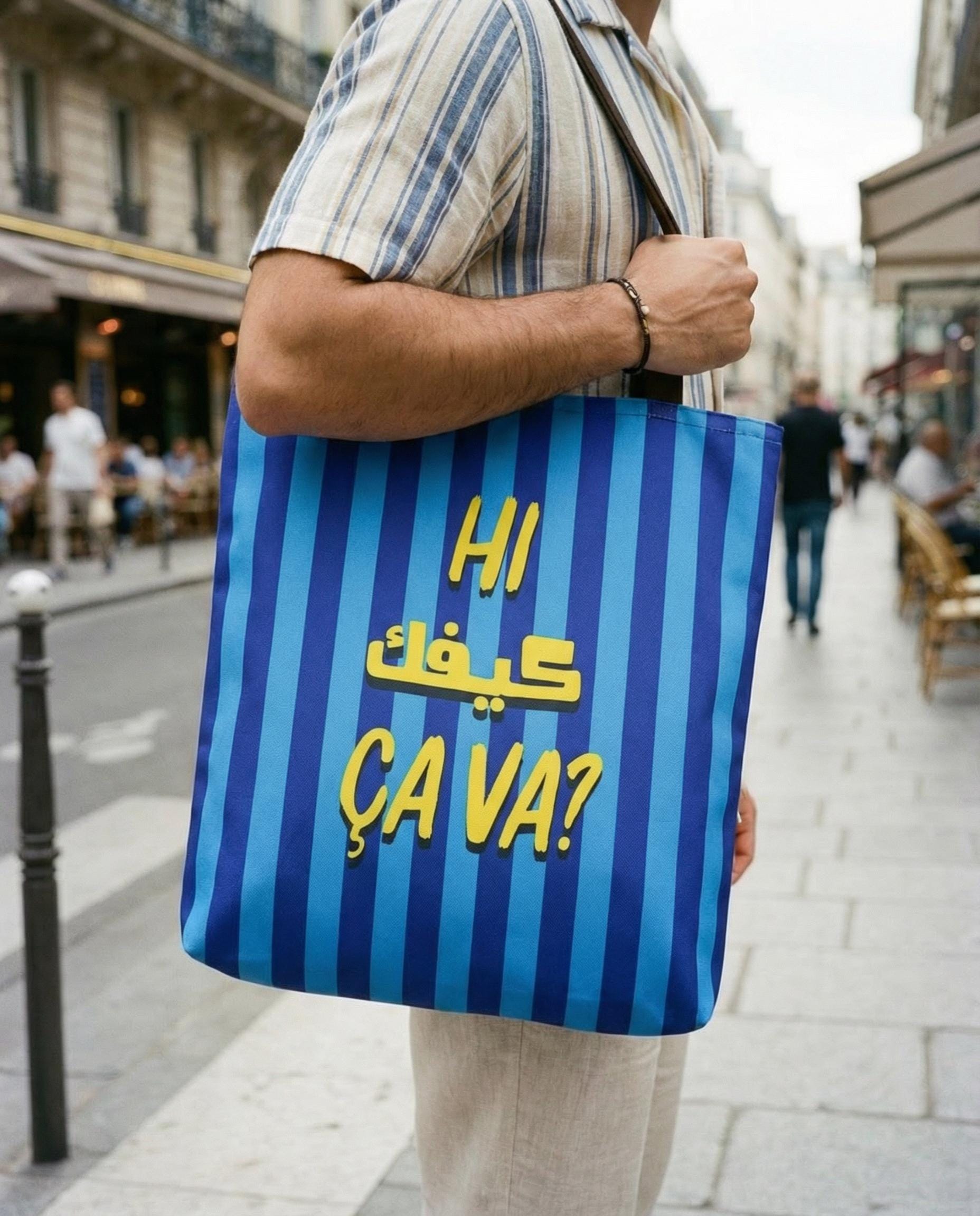 hi keeifk cava lebanese blue tote bag with a lebanese model