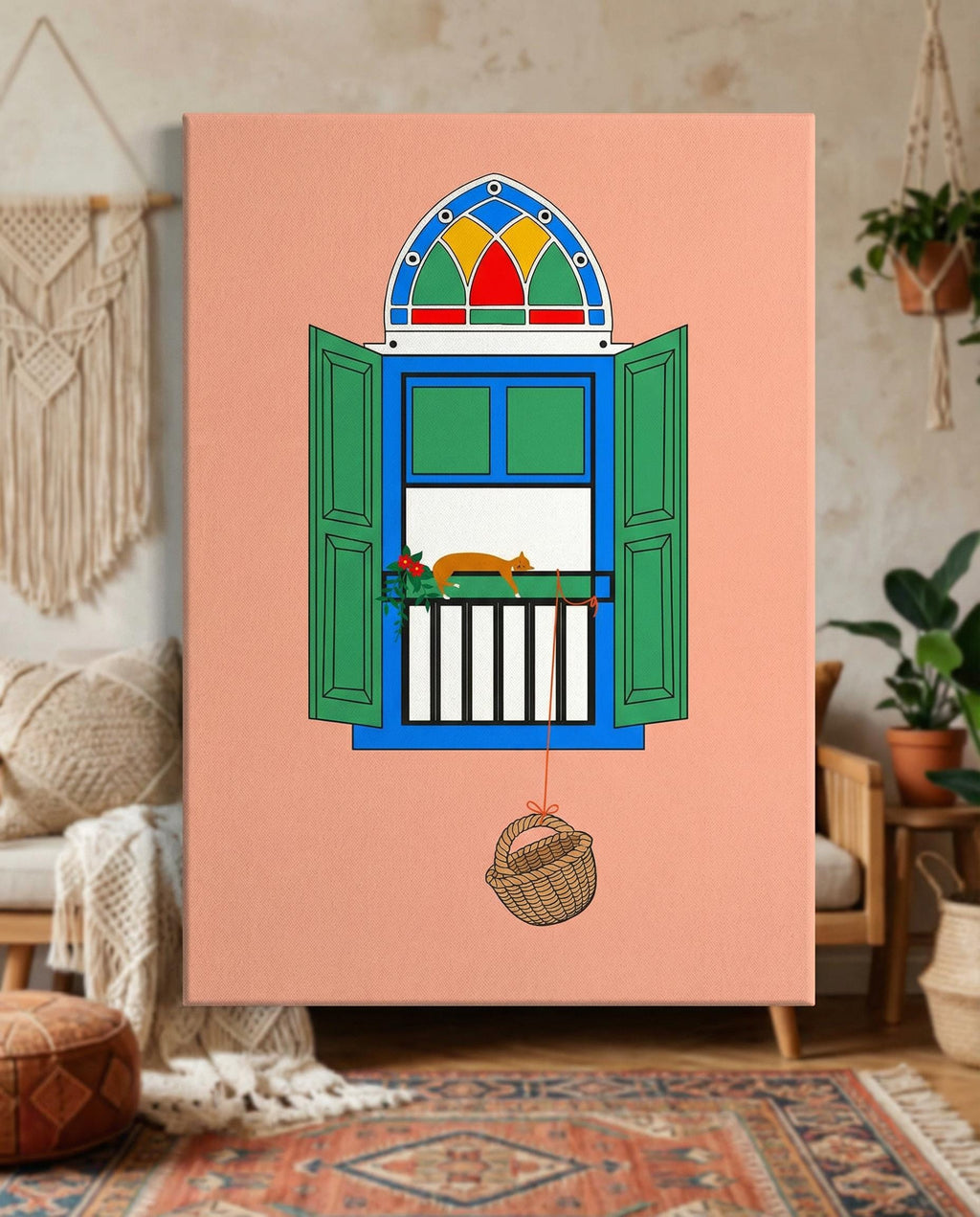 Lebanese Window & Basket Art Print | Beirut Balcony Scene