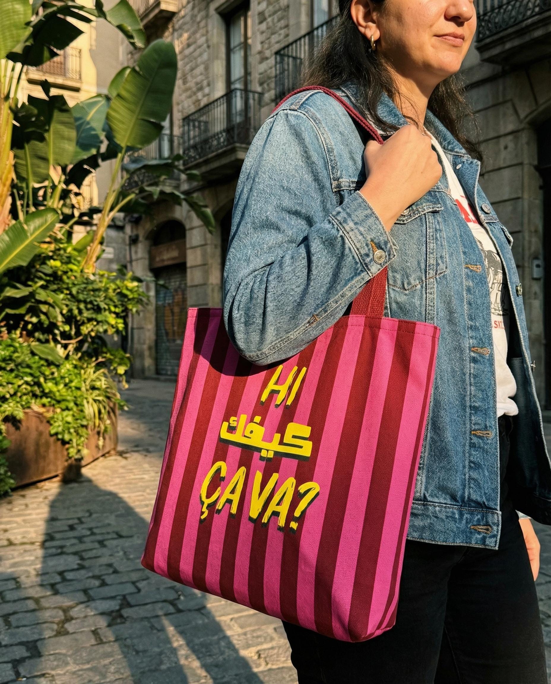 hi keeifk cava lebanese pink tote bag with a lebanese model
