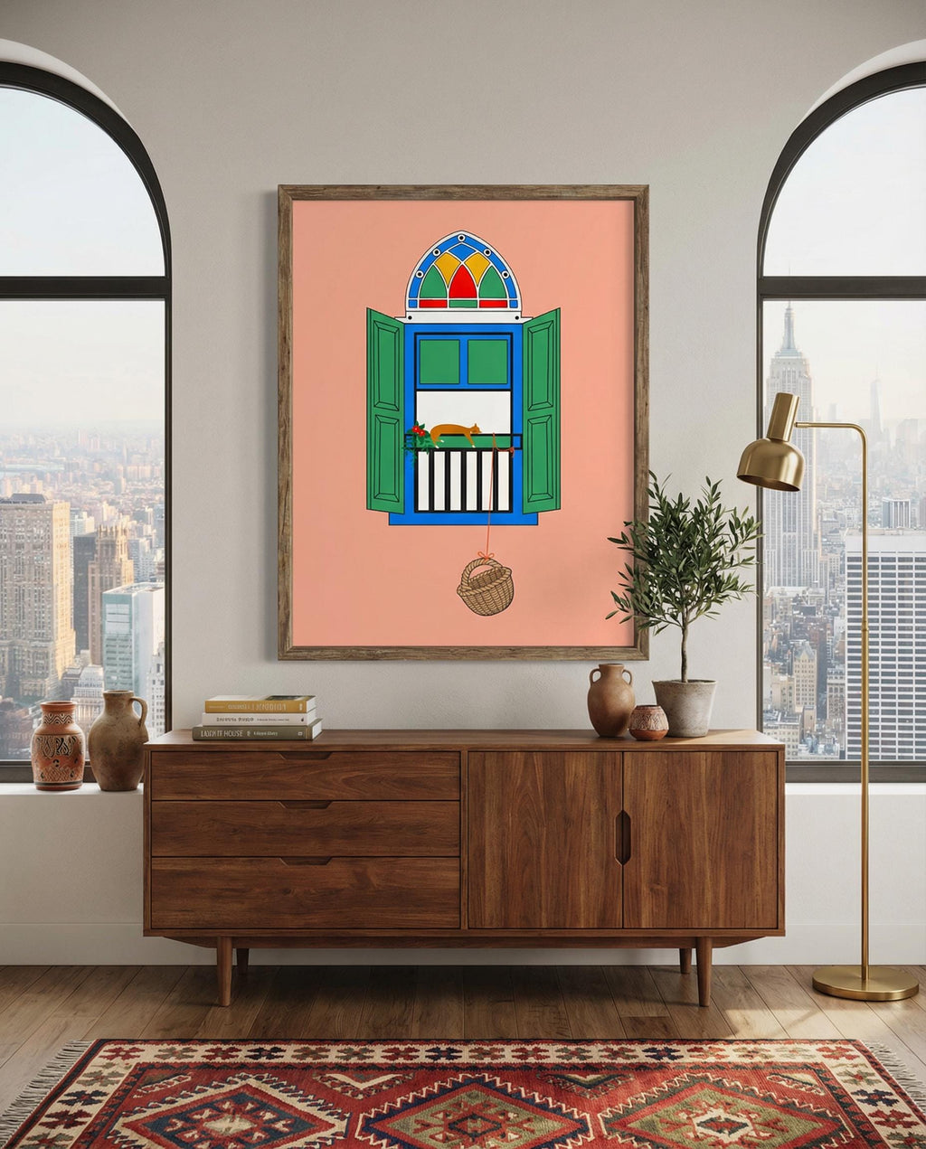 Lebanese Window & Basket Art Print | Beirut Balcony Scene