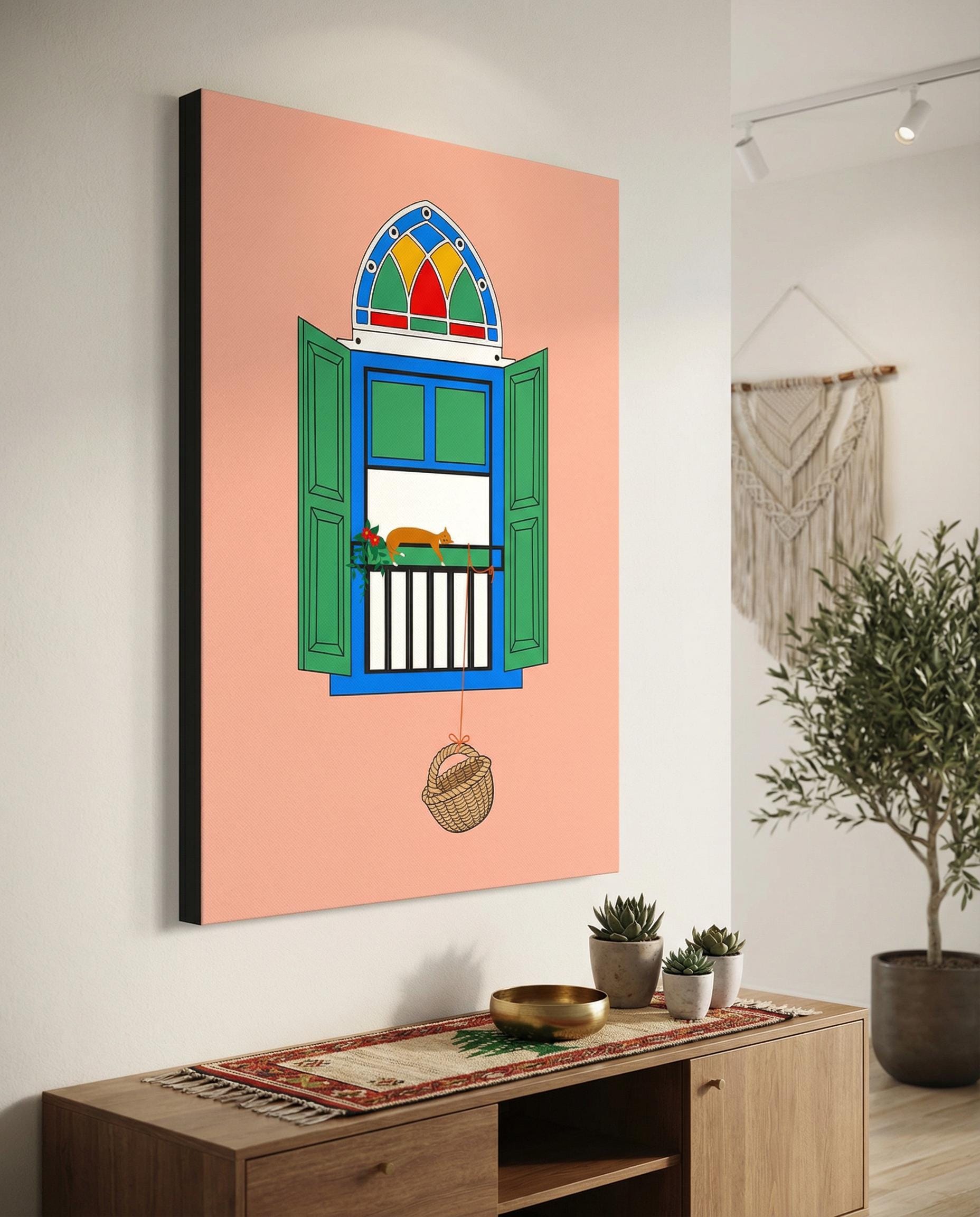 Lebanese Window & Basket Art Print | Beirut Balcony Scene