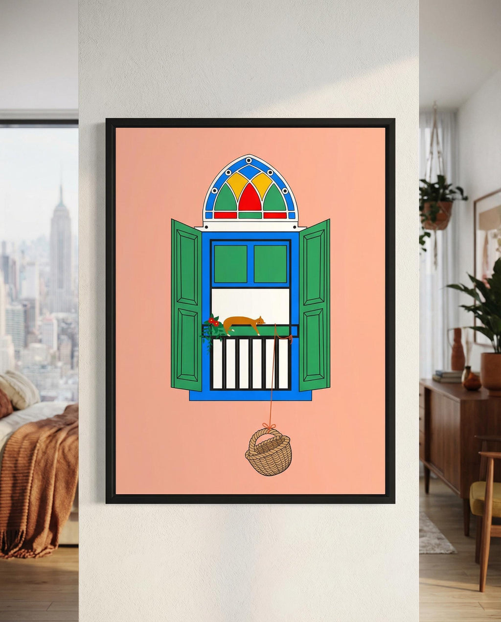 Lebanese Window & Basket Art Print | Beirut Balcony Scene
