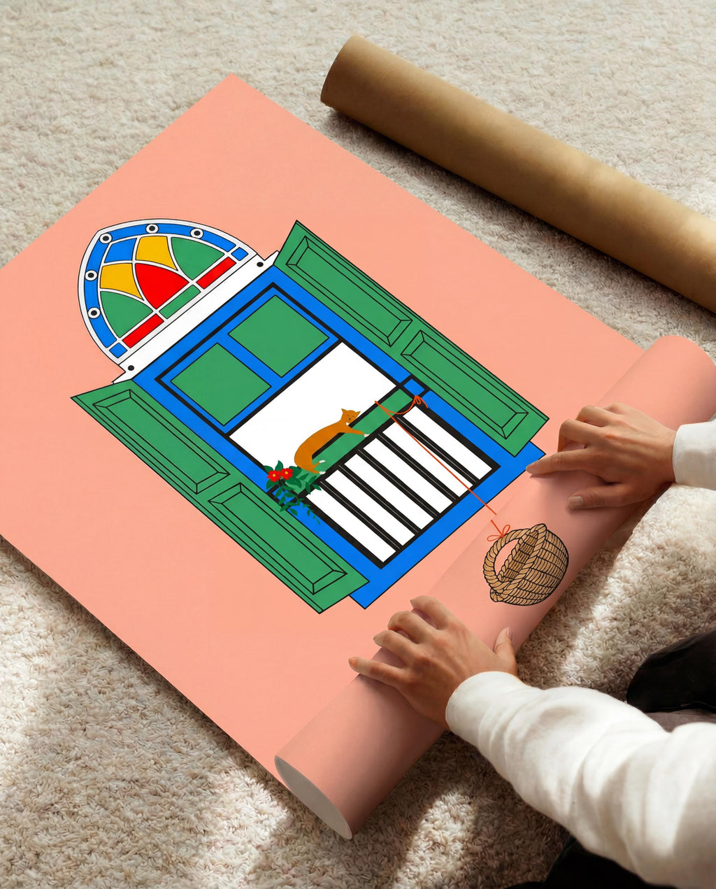 Lebanese Window & Basket Art Print | Beirut Balcony Scene